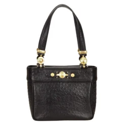 Versace Black Ostrich Leather Tote For Women