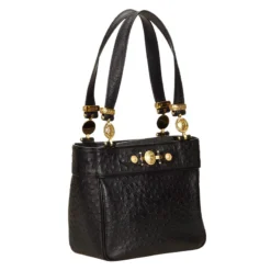 Versace Black Ostrich Leather Tote For Women -Versace Official Website luxury women versace used handbags p58806 003