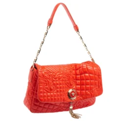 Versace Red Embroidered Leather Calliope Vanitas Shoulder Bag For Women -Versace Official Website luxury women versace used handbags p591513 003