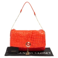 Versace Red Embroidered Leather Calliope Vanitas Shoulder Bag For Women -Versace Official Website luxury women versace used handbags p591513 005
