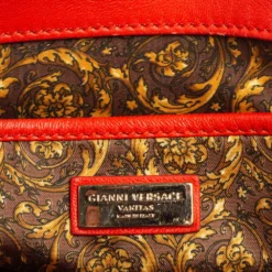 Versace Red Embroidered Leather Calliope Vanitas Shoulder Bag For Women -Versace Official Website luxury women versace used handbags p591513 009