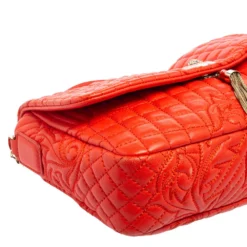 Versace Red Embroidered Leather Calliope Vanitas Shoulder Bag For Women -Versace Official Website luxury women versace used handbags p591513 011