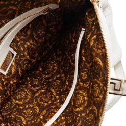 Versace White Leather Athena Barocco Vanitas Satchel For Women -Versace Official Website luxury women versace used handbags p593054 003