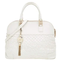 Versace White Leather Athena Barocco Vanitas Satchel For Women