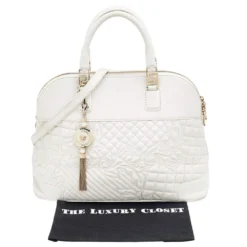 Versace White Leather Athena Barocco Vanitas Satchel For Women -Versace Official Website luxury women versace used handbags p593054 006