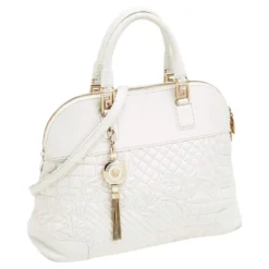 Versace White Leather Athena Barocco Vanitas Satchel For Women -Versace Official Website luxury women versace used handbags p593054 007