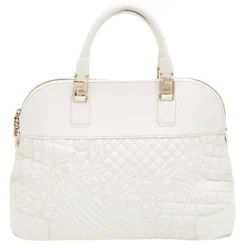 Versace White Leather Athena Barocco Vanitas Satchel For Women -Versace Official Website luxury women versace used handbags p593054 008