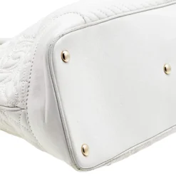 Versace White Leather Athena Barocco Vanitas Satchel For Women -Versace Official Website luxury women versace used handbags p593054 010