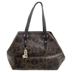 Versace Black/Brown Medusa Floral Printed Coated Canvas & Snakeskin Leather Tote For Women