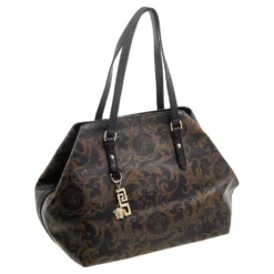 Versace Black/Brown Medusa Floral Printed Coated Canvas & Snakeskin Leather Tote For Women -Versace Official Website luxury women versace used handbags p593829 010