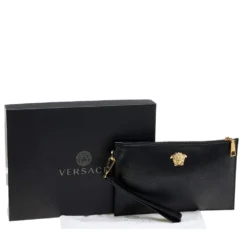 Versace Black Leather Medusa Zip Clutch For Women -Versace Official Website luxury women versace used handbags p596325 009