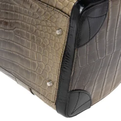 Versace Black/Brown Ombre Croc Embossed Patent Leather Boston Bag For Women -Versace Official Website luxury women versace used handbags p596372 009