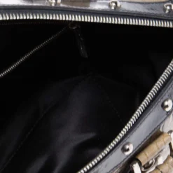 Versace Black/Brown Ombre Croc Embossed Patent Leather Boston Bag For Women -Versace Official Website luxury women versace used handbags p596372 010