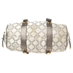 Versace Olive Green/Cream Signature Fabric And Leather Madonna Frame Satchel For Women -Versace Official Website luxury women versace used handbags p599381 002