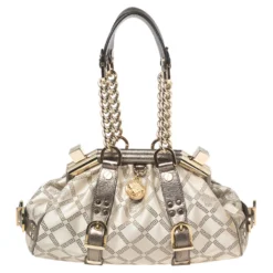 Versace Olive Green/Cream Signature Fabric And Leather Madonna Frame Satchel For Women