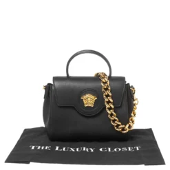 Versace Black Leather Small Medusa Top Handle Bag For Women -Versace Official Website luxury women versace used handbags p599640 008