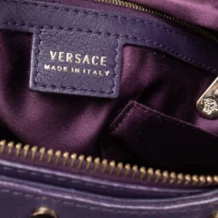 Versace Purple Quilted Leather Medusa Plaque Flap Satchel For Women -Versace Official Website luxury women versace used handbags p601105 004