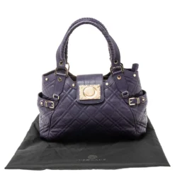 Versace Purple Quilted Leather Medusa Plaque Flap Satchel For Women -Versace Official Website luxury women versace used handbags p601105 011