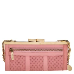 Versace Pink Leather Medusa Chain Clasp Clutch For Women -Versace Official Website luxury women versace used handbags p601723 002