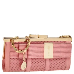 Versace Pink Leather Medusa Chain Clasp Clutch For Women -Versace Official Website luxury women versace used handbags p601723 003