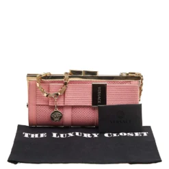 Versace Pink Leather Medusa Chain Clasp Clutch For Women -Versace Official Website luxury women versace used handbags p601723 004