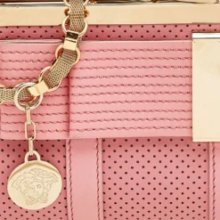 Versace Pink Leather Medusa Chain Clasp Clutch For Women -Versace Official Website luxury women versace used handbags p601723 006