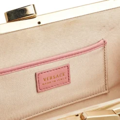 Versace Pink Leather Medusa Chain Clasp Clutch For Women -Versace Official Website luxury women versace used handbags p601723 010