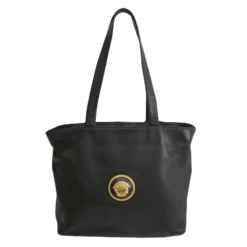 Versace Black Pebbled Leather Medusa Tote For Women