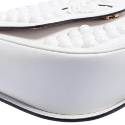 Versace White Leather La Medusa Studded Shoulder Bag For Women -Versace Official Website luxury women versace used handbags p608560 007