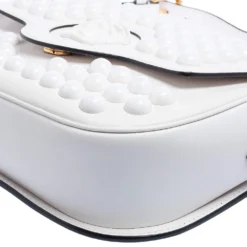 Versace White Leather La Medusa Studded Shoulder Bag For Women -Versace Official Website luxury women versace used handbags p608560 008