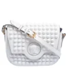 Versace White Leather La Medusa Studded Shoulder Bag For Women