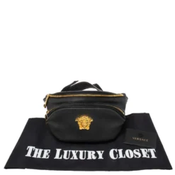 Versace Black Leather Medusa Double Zip Belt Bag For Women -Versace Official Website luxury women versace used handbags p608704 004