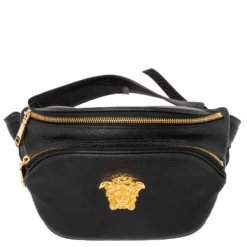 Versace Black Leather Medusa Double Zip Belt Bag For Women