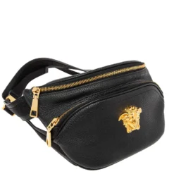 Versace Black Leather Medusa Double Zip Belt Bag For Women -Versace Official Website luxury women versace used handbags p608704 007