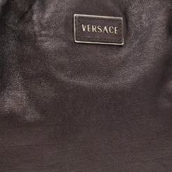 Versace Dark Brown Leather Charm Chain Shoulder Bag For Women -Versace Official Website luxury women versace used handbags p611287 008