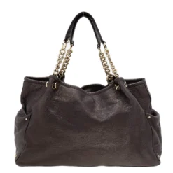 Versace Dark Brown Leather Charm Chain Shoulder Bag For Women -Versace Official Website luxury women versace used handbags p611287 011