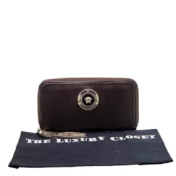 Versace Metallic Brown Leather Medusa Zip Around Wallet For Women -Versace Official Website luxury women versace used handbags p612900 008