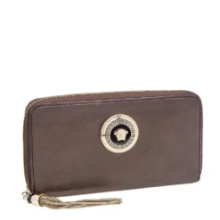 Versace Metallic Brown Leather Medusa Zip Around Wallet For Women -Versace Official Website luxury women versace used handbags p612900 009