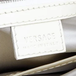 Versace Cream/Sliver Patent Leather And Metallic Mesh Chain Link Satchel For Women -Versace Official Website luxury women versace used handbags p613192 003