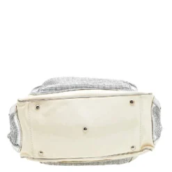 Versace Cream/Sliver Patent Leather And Metallic Mesh Chain Link Satchel For Women -Versace Official Website luxury women versace used handbags p613192 005