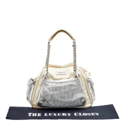 Versace Cream/Sliver Patent Leather And Metallic Mesh Chain Link Satchel For Women -Versace Official Website luxury women versace used handbags p613192 010