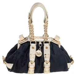 Versace Metallic Gold/Black Signature Canvas And Leather Madonna Satchel For Women