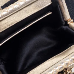 Versace Metallic Gold/Black Signature Canvas And Leather Madonna Satchel For Women -Versace Official Website luxury women versace used handbags p615301 006