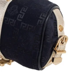 Versace Metallic Gold/Black Signature Canvas And Leather Madonna Satchel For Women -Versace Official Website luxury women versace used handbags p615301 008