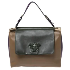 Versace Multicolor Leather Medusa Flap Top Handle Bag For Women