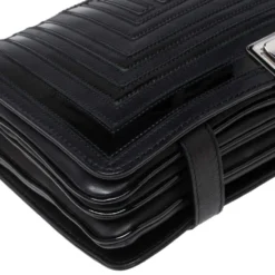 Versace Black Quilted Patent And Leather Flap Shoulder Bag For Women -Versace Official Website luxury women versace used handbags p618304 003