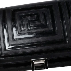 Versace Black Quilted Patent And Leather Flap Shoulder Bag For Women -Versace Official Website luxury women versace used handbags p618304 005