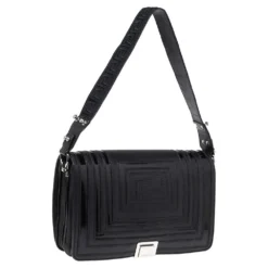 Versace Black Quilted Patent And Leather Flap Shoulder Bag For Women -Versace Official Website luxury women versace used handbags p618304 007