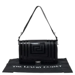 Versace Black Quilted Patent And Leather Flap Shoulder Bag For Women -Versace Official Website luxury women versace used handbags p618304 008