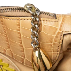 Versace Beige & Yellow Leather And Croc Embossed Leather Woven Detailed Bowler Bag For Women -Versace Official Website luxury women versace used handbags p618742 003